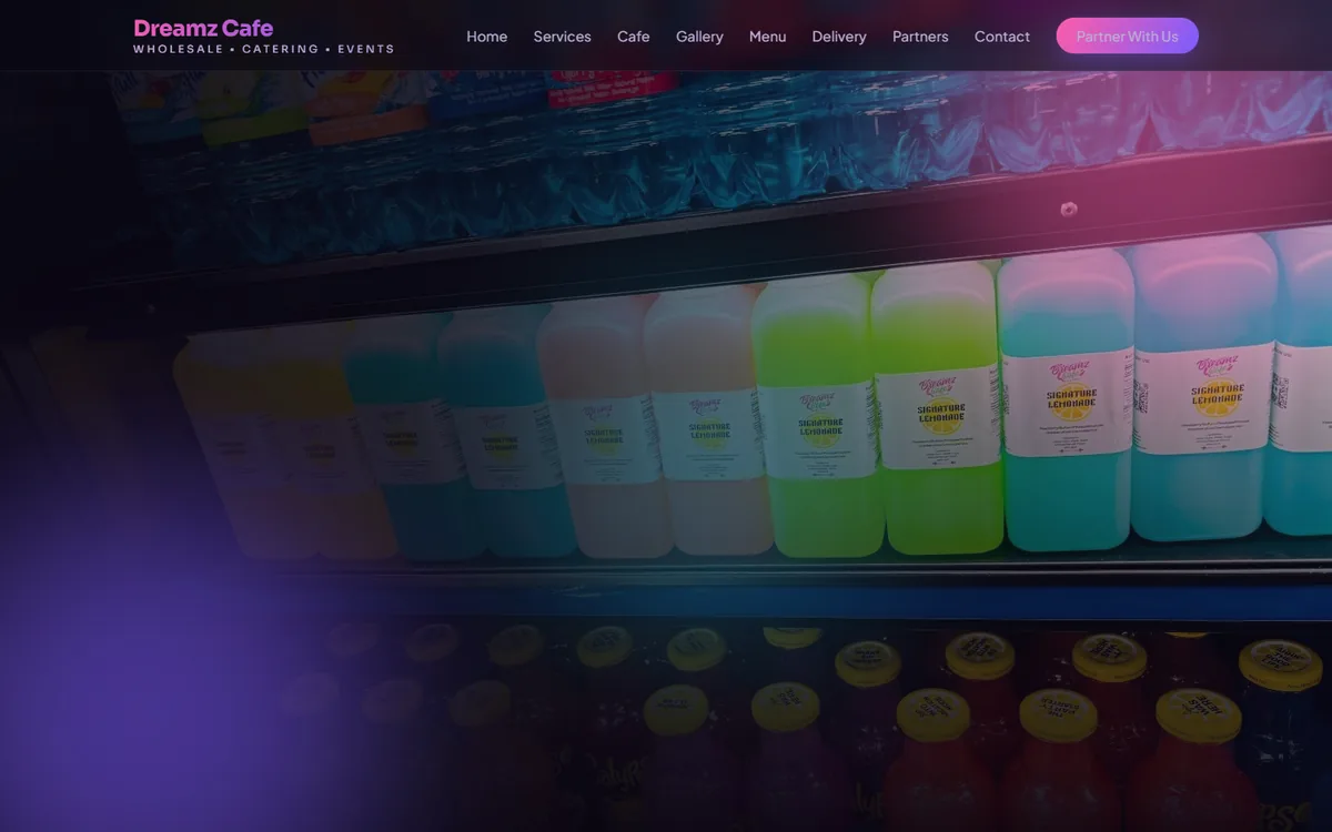 Dreamz Cafe live website homepage preview